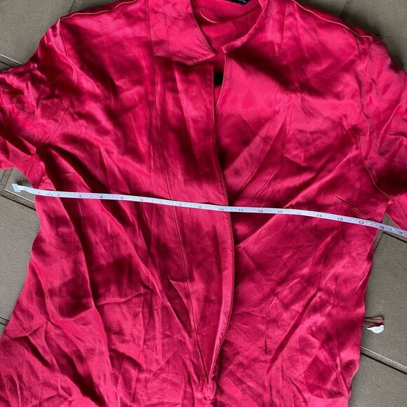 Zara Barbie-Core Pink Blazer Blouse Satin-Feel Shirt, Size Large - Picture 8 of 9